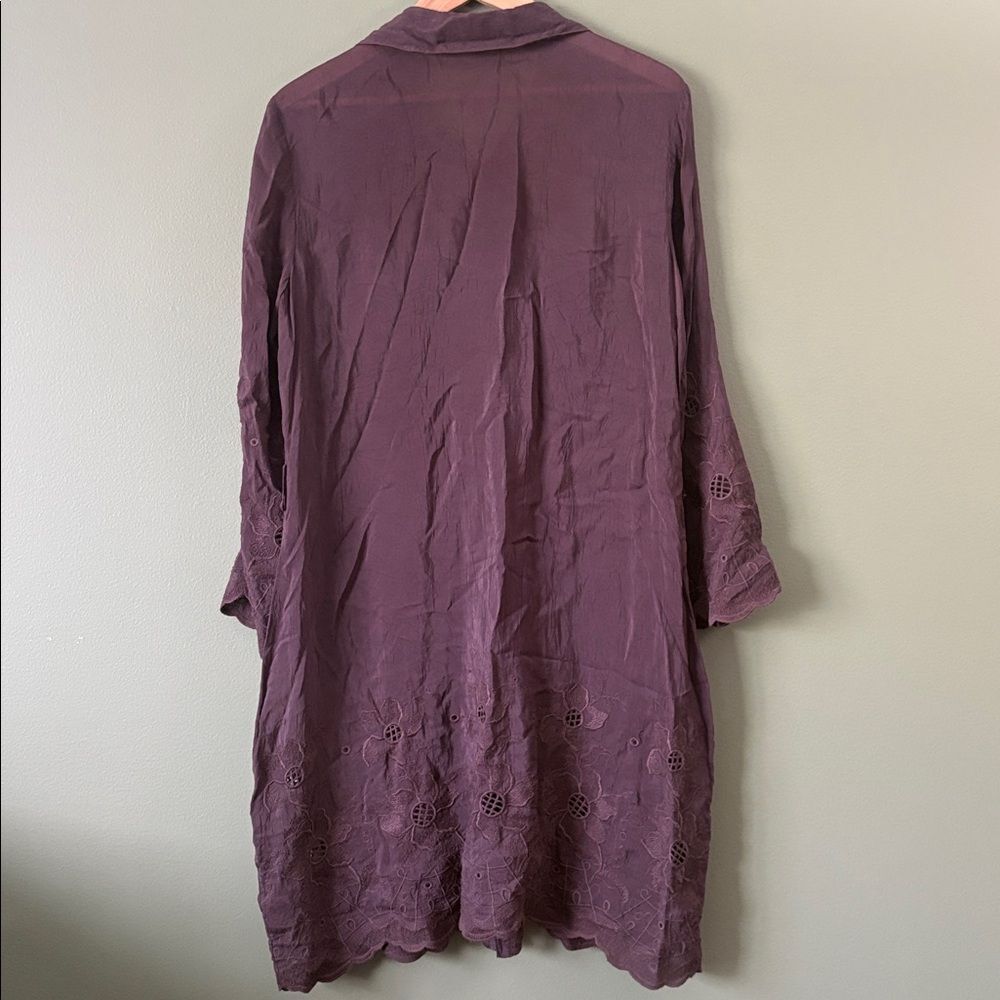 J. Jill Chocolate Brown Embroidered Eyelet Floral Button Down Shirt Dress Sz L - Picture 5 of 6